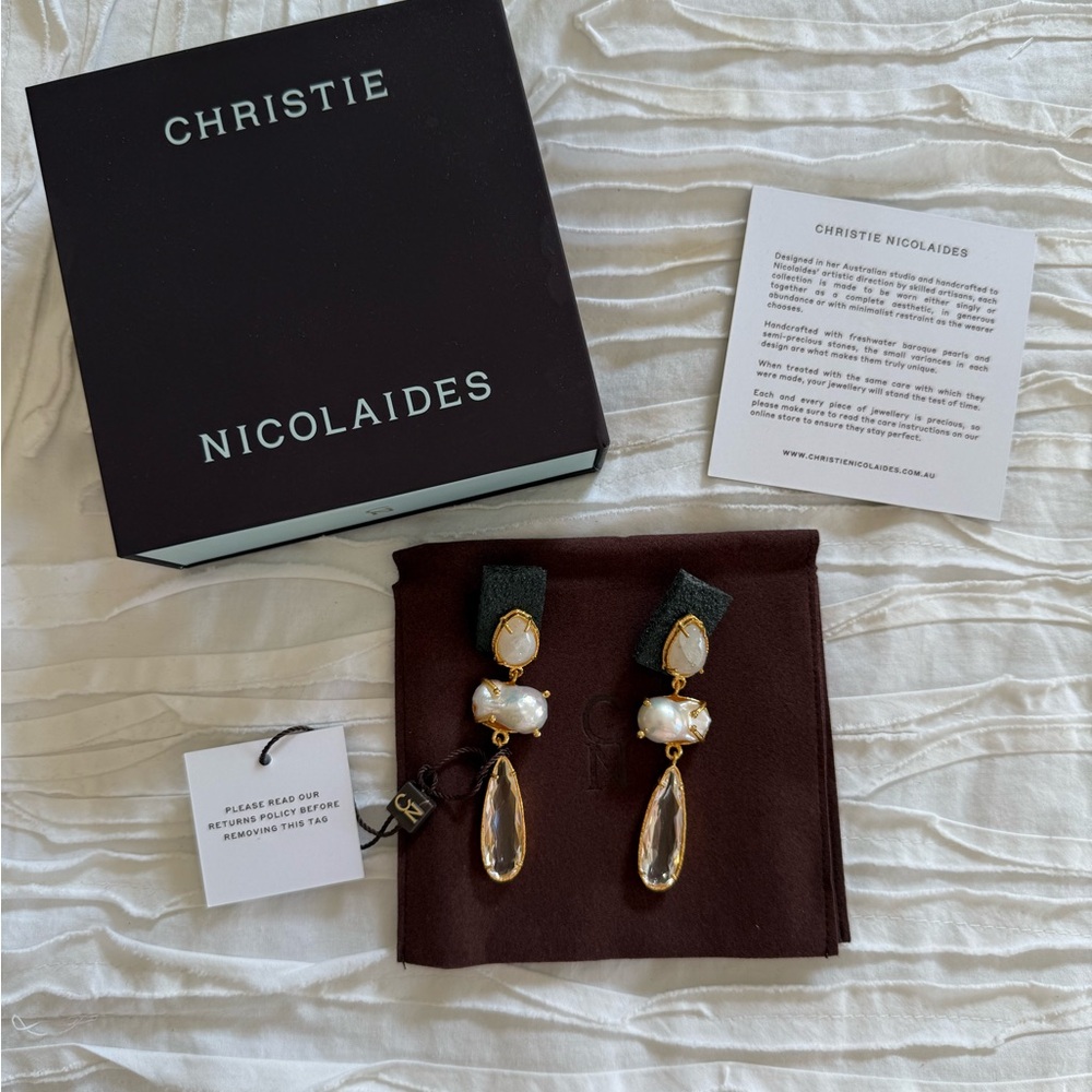 NWT Christie Nicolaides Giuseppina Gold and Pearl Statement Earrings